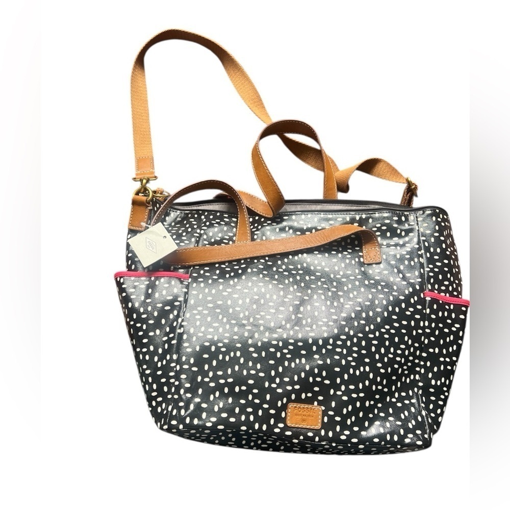 NWT Fossil Coated Canvas Black White Weekender Bag